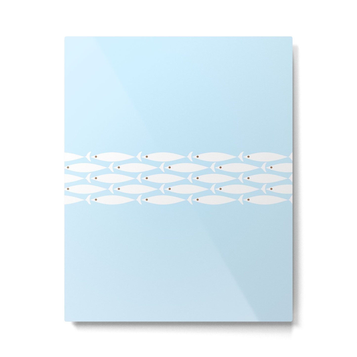 Coastal Minimalist Mid Century Modern Fish in Cool Light Blue White Brown Metal Print Gallery Image 4