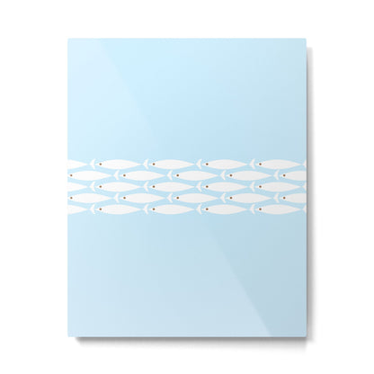 Coastal Minimalist Mid Century Modern Fish in Cool Light Blue White Brown Metal Print Gallery Image 4