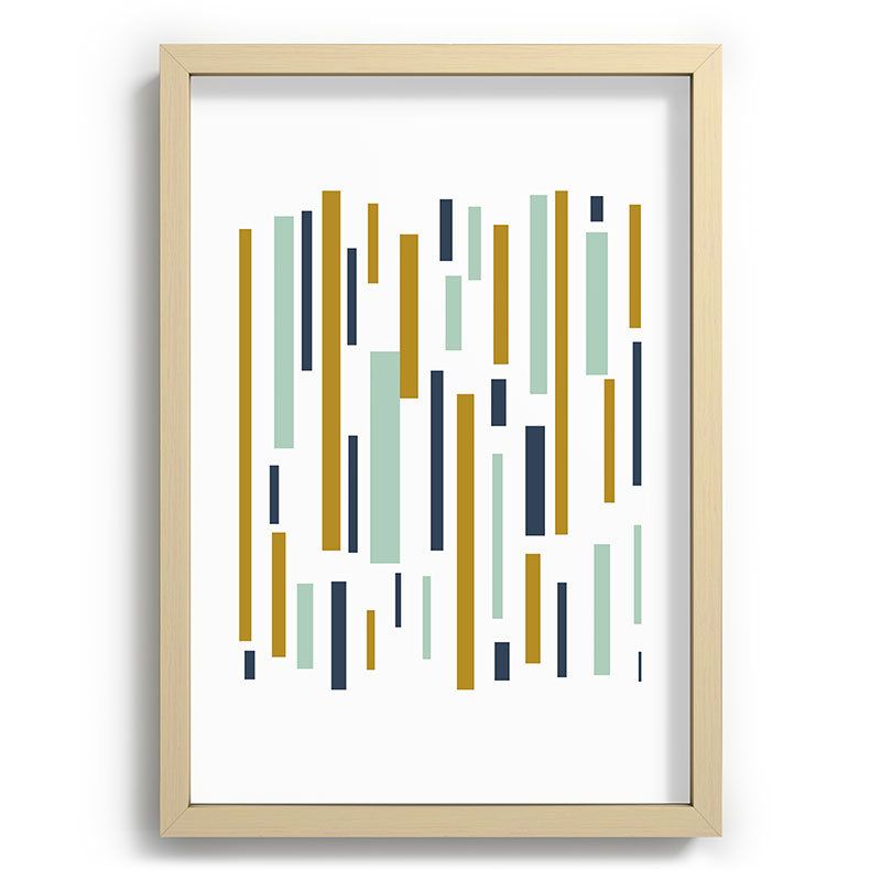 Interrupted Lines Mid-Century Modern Minimalist Pattern in Navy Blue, Teal Mint, Gold Mustard, White Framed Art Print Gallery Image 97