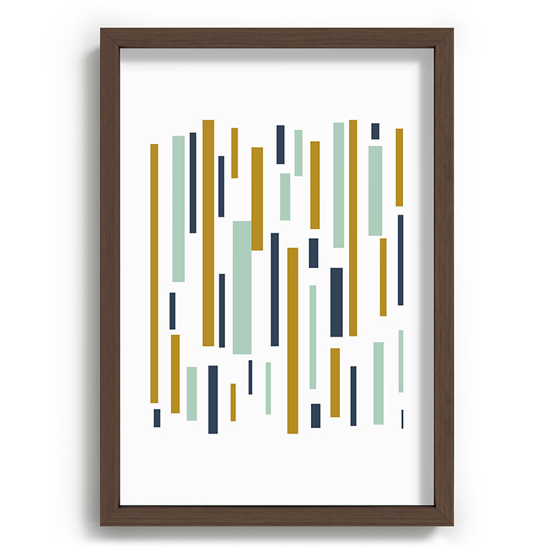 Interrupted Lines Mid-Century Modern Minimalist Pattern in Navy Blue, Teal Mint, Gold Mustard, White Framed Art Print Gallery Image 89