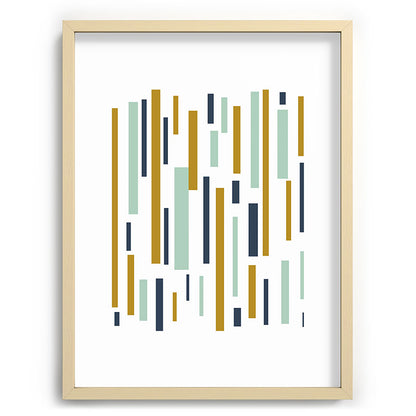 Interrupted Lines Mid-Century Modern Minimalist Pattern in Navy Blue, Teal Mint, Gold Mustard, White Framed Art Print Gallery Image 100