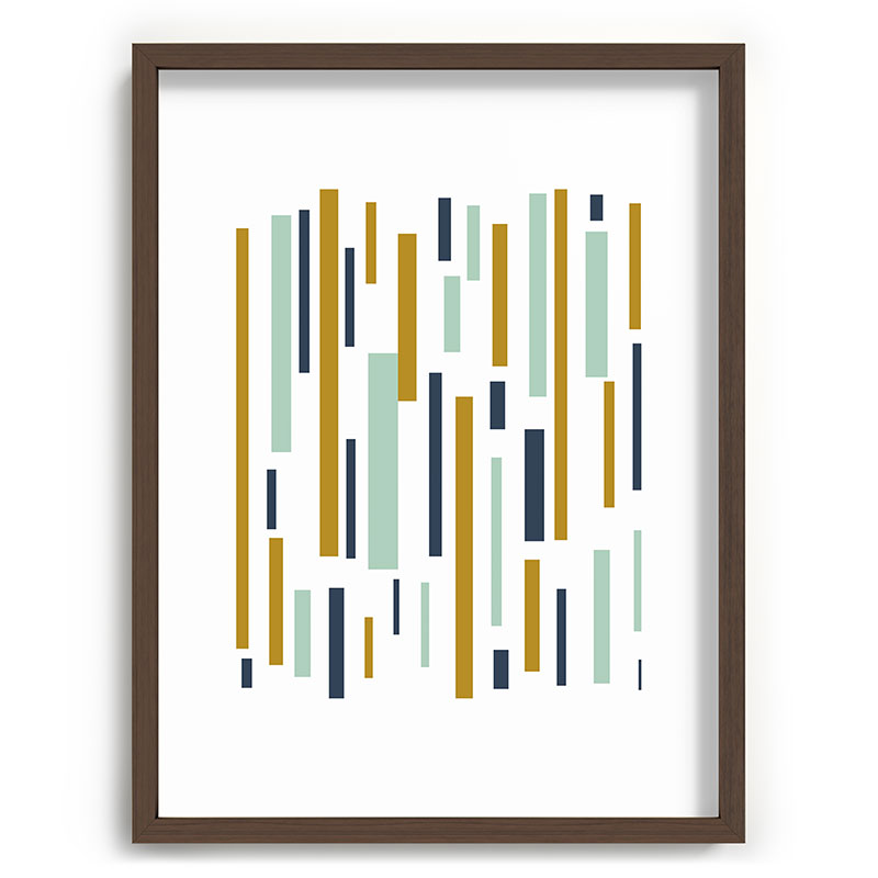 Interrupted Lines Mid-Century Modern Minimalist Pattern in Navy Blue, Teal Mint, Gold Mustard, White Framed Art Print Gallery Image 91