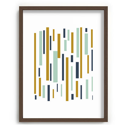 Interrupted Lines Mid-Century Modern Minimalist Pattern in Navy Blue, Teal Mint, Gold Mustard, White Framed Art Print Gallery Image 92