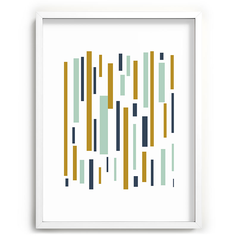 Interrupted Lines Mid-Century Modern Minimalist Pattern in Navy Blue, Teal Mint, Gold Mustard, White Framed Art Print Gallery Image 107