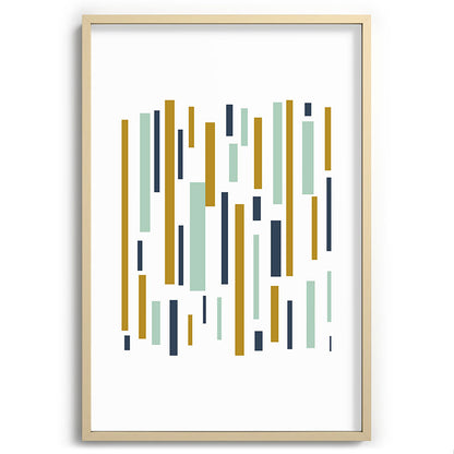 Interrupted Lines Mid-Century Modern Minimalist Pattern in Navy Blue, Teal Mint, Gold Mustard, White Framed Art Print Gallery Image 102