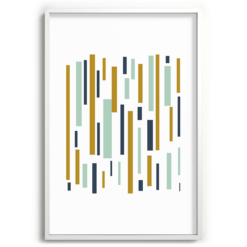 Interrupted Lines Mid-Century Modern Minimalist Pattern in Navy Blue, Teal Mint, Gold Mustard, White Framed Art Print Gallery Image 110