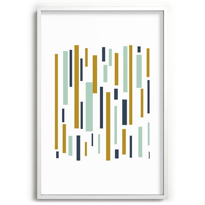 Interrupted Lines Mid-Century Modern Minimalist Pattern in Navy Blue, Teal Mint, Gold Mustard, White Framed Art Print Gallery Image 110