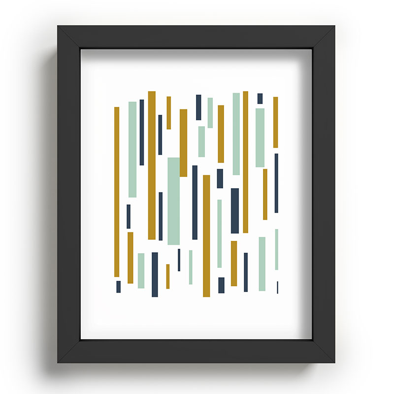 Interrupted Lines Mid-Century Modern Minimalist Pattern in Navy Blue, Teal Mint, Gold Mustard, White Framed Art Print Gallery Image 78