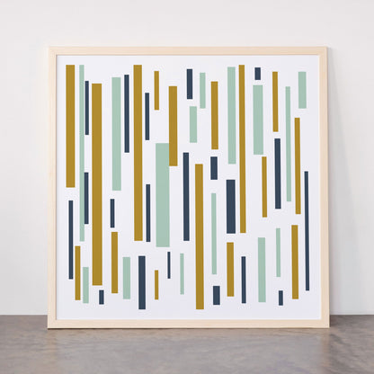 Interrupted Lines Mid-Century Modern Minimalist Pattern in Navy Blue, Teal Mint, Gold Mustard, White Framed Art Print Gallery Image 77