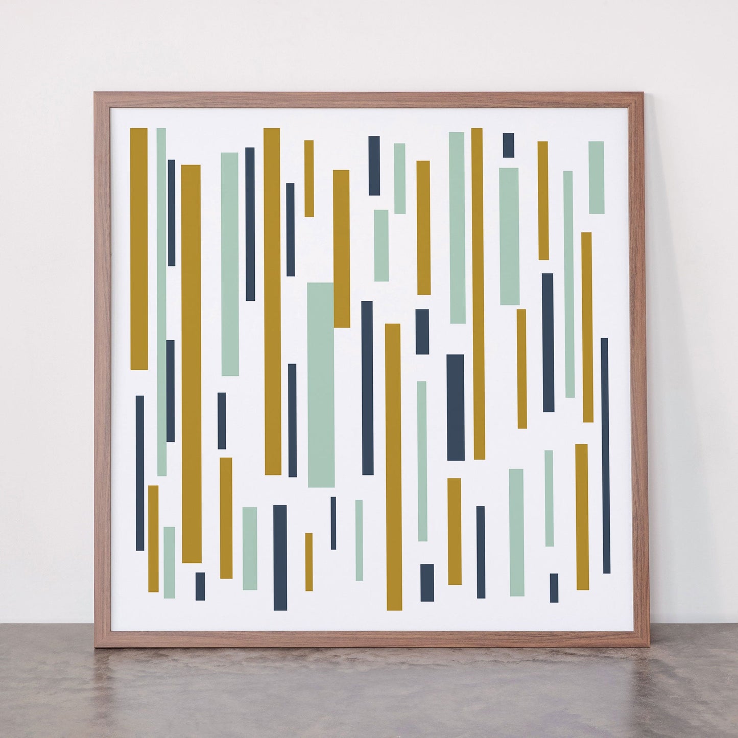 Interrupted Lines Mid-Century Modern Minimalist Pattern in Navy Blue, Teal Mint, Gold Mustard, White Framed Art Print Gallery Image 66