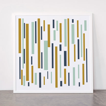 Interrupted Lines Mid-Century Modern Minimalist Pattern in Navy Blue, Teal Mint, Gold Mustard, White Framed Art Print Gallery Image 87