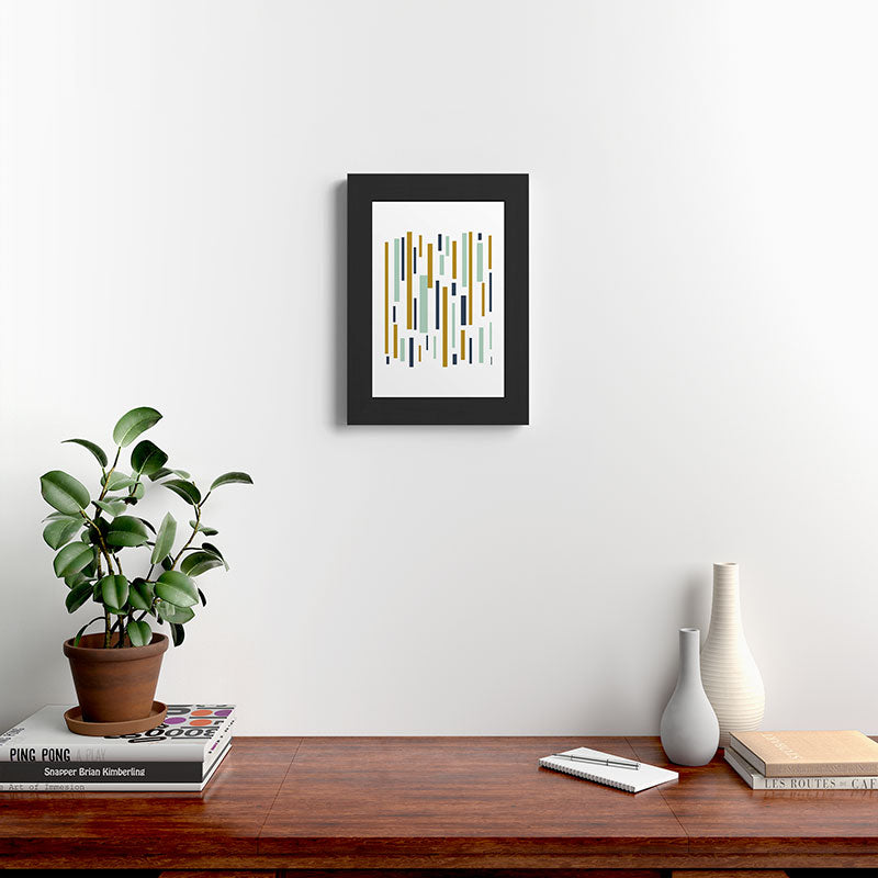 Interrupted Lines Mid-Century Modern Minimalist Pattern in Navy Blue, Teal Mint, Gold Mustard, White Framed Art Print Gallery Image 42
