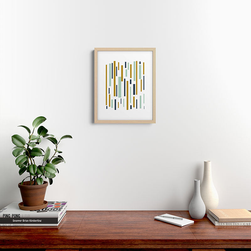 Interrupted Lines Mid-Century Modern Minimalist Pattern in Navy Blue, Teal Mint, Gold Mustard, White Framed Art Print Gallery Image 25