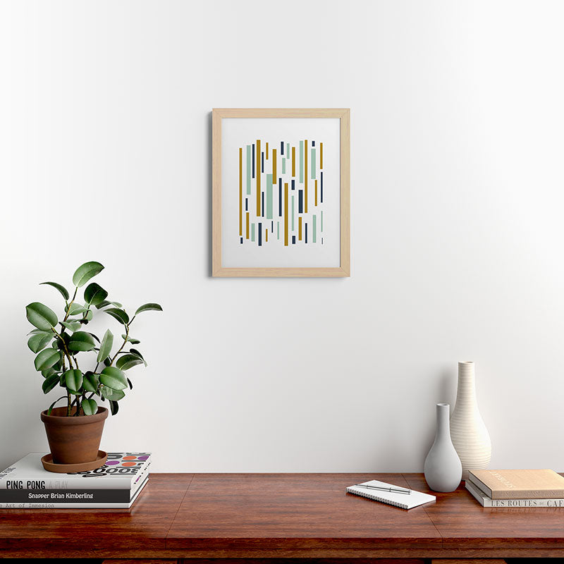 Interrupted Lines Mid-Century Modern Minimalist Pattern in Navy Blue, Teal Mint, Gold Mustard, White Framed Art Print Gallery Image 63