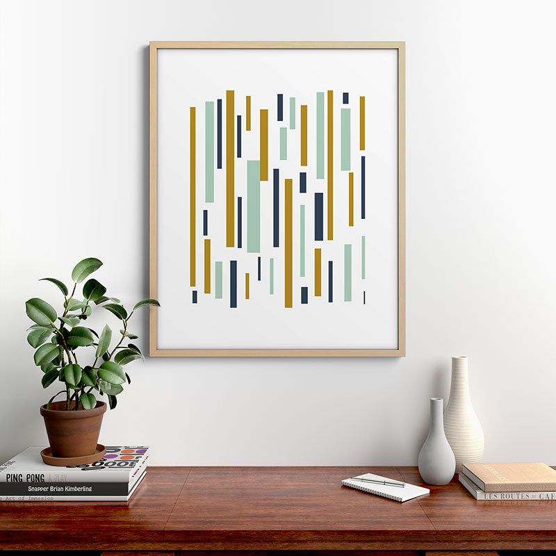 Interrupted Lines Mid-Century Modern Minimalist Pattern in Navy Blue, Teal Mint, Gold Mustard, White Framed Art Print Gallery Image 29
