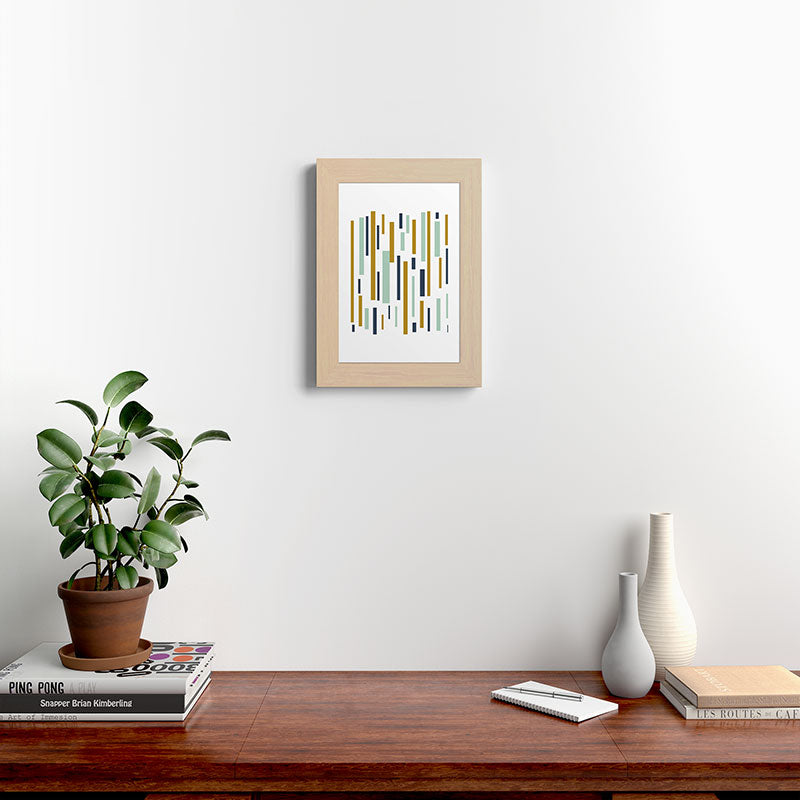 Interrupted Lines Mid-Century Modern Minimalist Pattern in Navy Blue, Teal Mint, Gold Mustard, White Framed Art Print Gallery Image 62