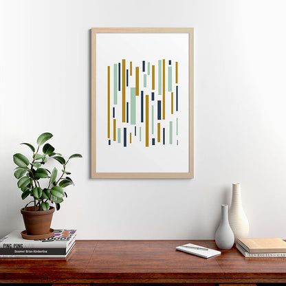 Interrupted Lines Mid-Century Modern Minimalist Pattern in Navy Blue, Teal Mint, Gold Mustard, White Framed Art Print Gallery Image 65