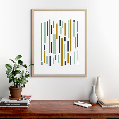 Interrupted Lines Mid-Century Modern Minimalist Pattern in Navy Blue, Teal Mint, Gold Mustard, White Framed Art Print Gallery Image 67