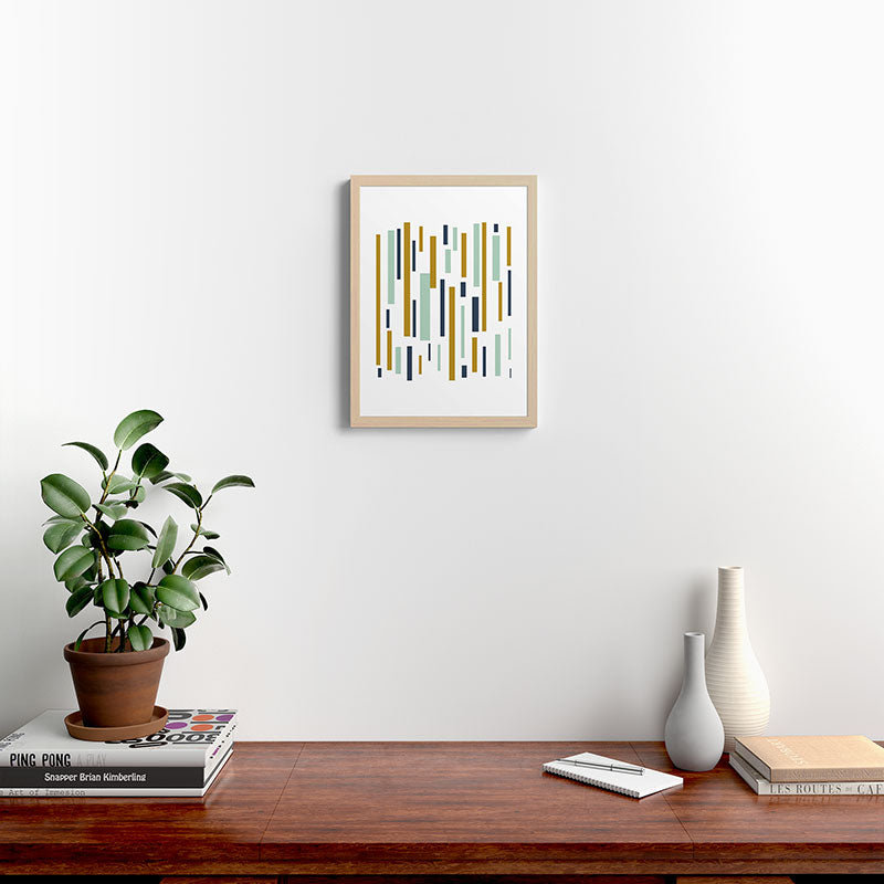 Interrupted Lines Mid-Century Modern Minimalist Pattern in Navy Blue, Teal Mint, Gold Mustard, White Framed Art Print Gallery Image 23