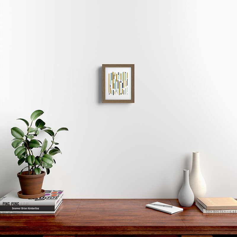 Interrupted Lines Mid-Century Modern Minimalist Pattern in Navy Blue, Teal Mint, Gold Mustard, White Framed Art Print Gallery Image 10