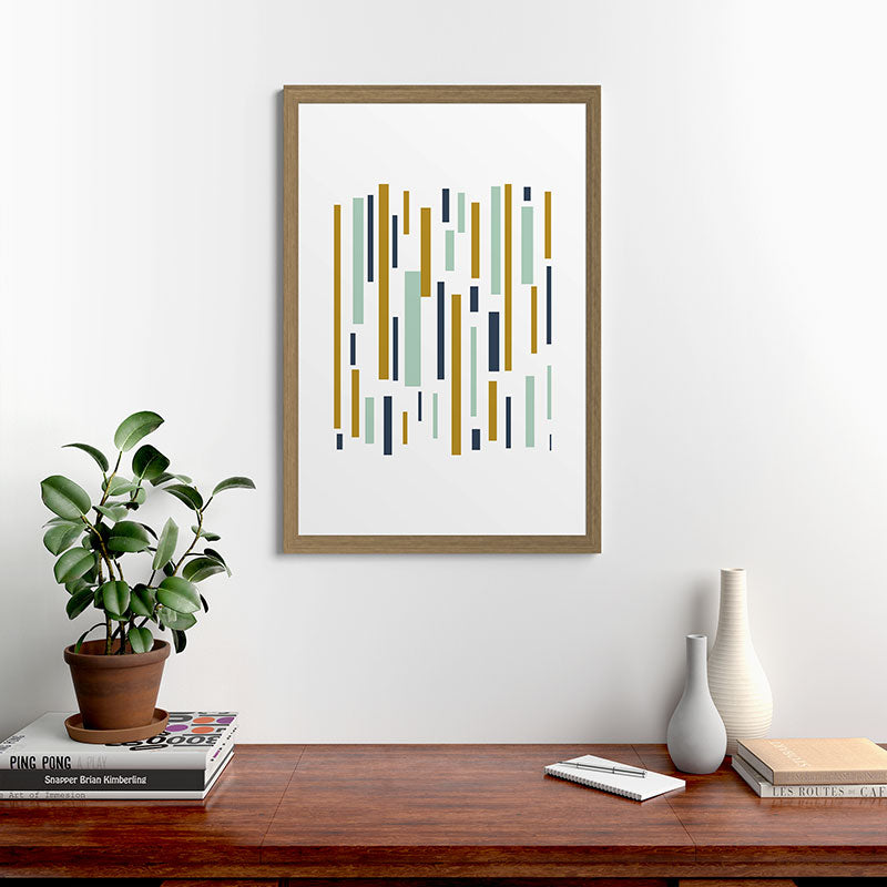 Interrupted Lines Mid-Century Modern Minimalist Pattern in Navy Blue, Teal Mint, Gold Mustard, White Framed Art Print Gallery Image 56