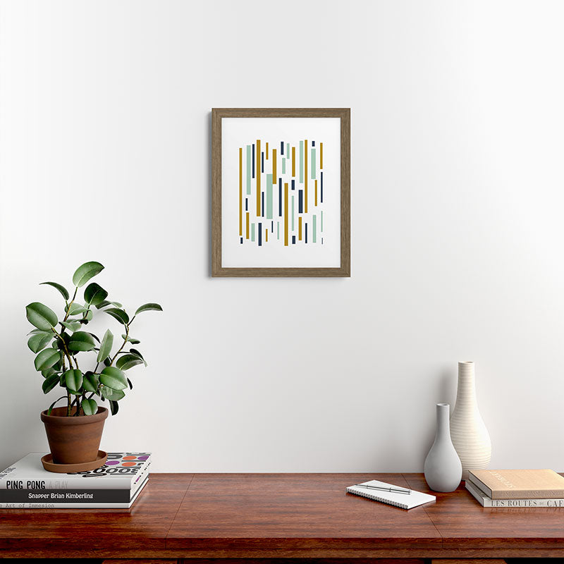 Interrupted Lines Mid-Century Modern Minimalist Pattern in Navy Blue, Teal Mint, Gold Mustard, White Framed Art Print Gallery Image 53