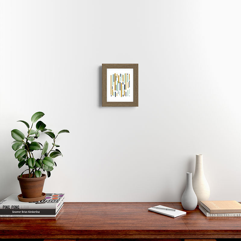 Interrupted Lines Mid-Century Modern Minimalist Pattern in Navy Blue, Teal Mint, Gold Mustard, White Framed Art Print Gallery Image 49