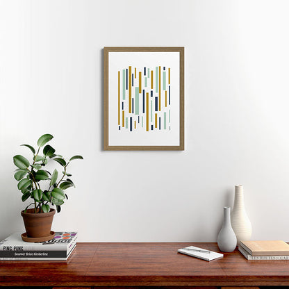 Interrupted Lines Mid-Century Modern Minimalist Pattern in Navy Blue, Teal Mint, Gold Mustard, White Framed Art Print Gallery Image 54