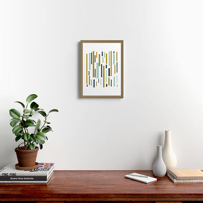 Interrupted Lines Mid-Century Modern Minimalist Pattern in Navy Blue, Teal Mint, Gold Mustard, White Framed Art Print Gallery Image 14