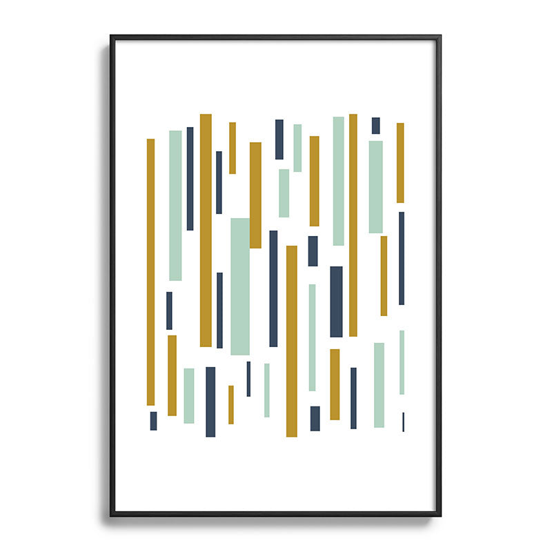 Interrupted Lines Mid-Century Modern Minimalist Pattern in Navy Blue, Teal Mint, Gold Mustard, White Framed Art Print Gallery Image 113