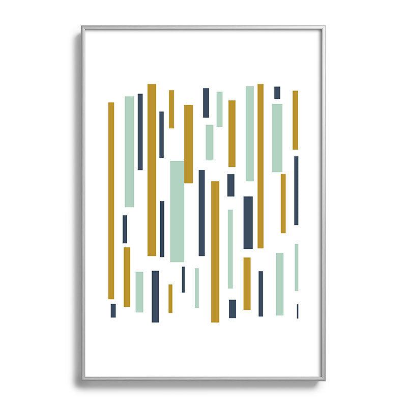 Interrupted Lines Mid-Century Modern Minimalist Pattern in Navy Blue, Teal Mint, Gold Mustard, White Framed Art Print Gallery Image 132