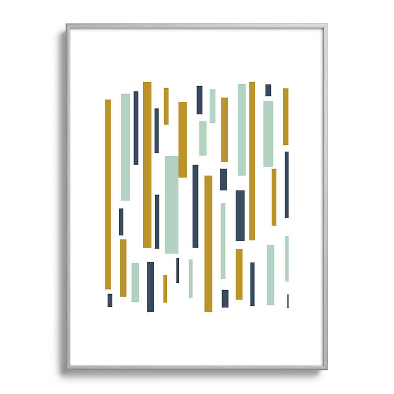 Interrupted Lines Mid-Century Modern Minimalist Pattern in Navy Blue, Teal Mint, Gold Mustard, White Framed Art Print Gallery Image 134