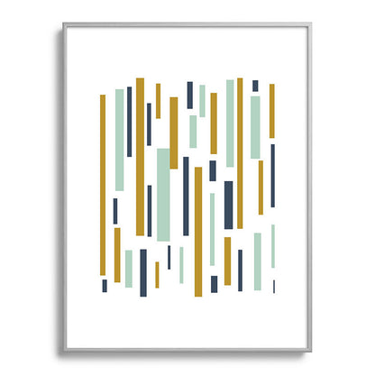 Interrupted Lines Mid-Century Modern Minimalist Pattern in Navy Blue, Teal Mint, Gold Mustard, White Framed Art Print Gallery Image 135