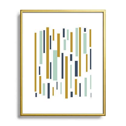 Interrupted Lines Mid-Century Modern Minimalist Pattern in Navy Blue, Teal Mint, Gold Mustard, White Framed Art Print Gallery Image 121