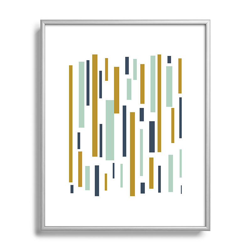 Interrupted Lines Mid-Century Modern Minimalist Pattern in Navy Blue, Teal Mint, Gold Mustard, White Framed Art Print Gallery Image 131