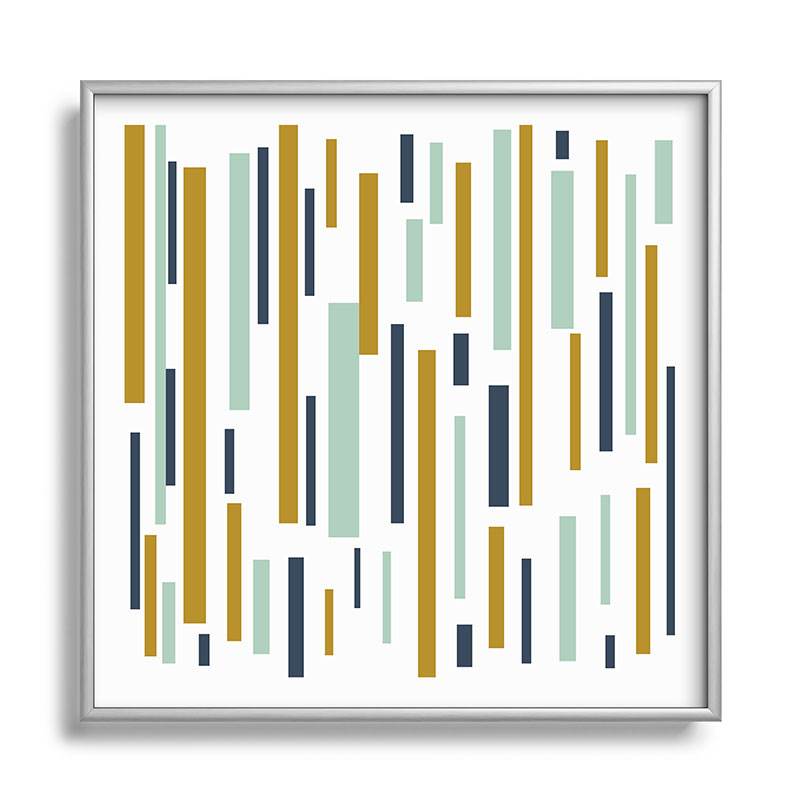 Interrupted Lines Mid-Century Modern Minimalist Pattern in Navy Blue, Teal Mint, Gold Mustard, White Framed Art Print Gallery Image 140