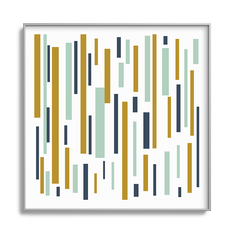 Interrupted Lines Mid-Century Modern Minimalist Pattern in Navy Blue, Teal Mint, Gold Mustard, White Framed Art Print Gallery Image 141