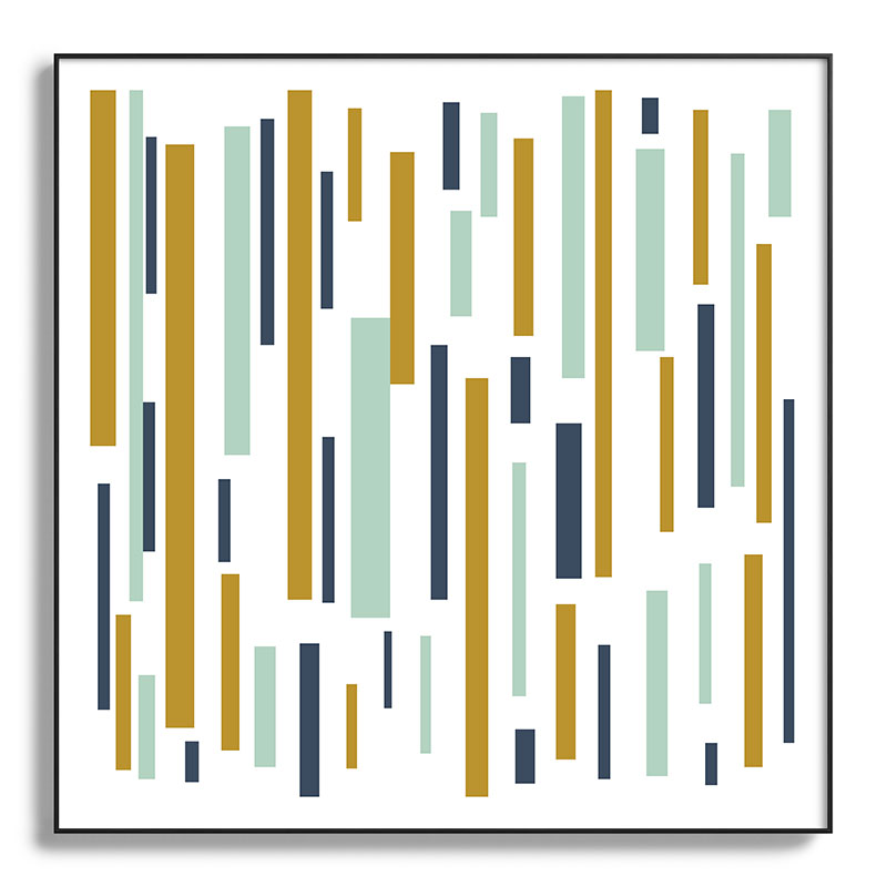 Interrupted Lines Mid-Century Modern Minimalist Pattern in Navy Blue, Teal Mint, Gold Mustard, White Framed Art Print Gallery Image 130