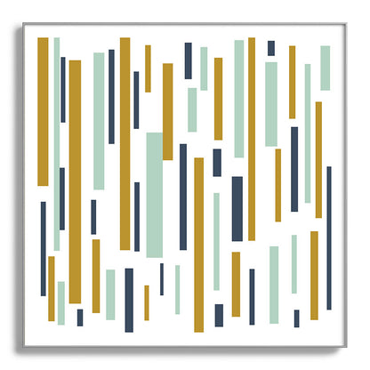 Interrupted Lines Mid-Century Modern Minimalist Pattern in Navy Blue, Teal Mint, Gold Mustard, White Framed Art Print Gallery Image 142