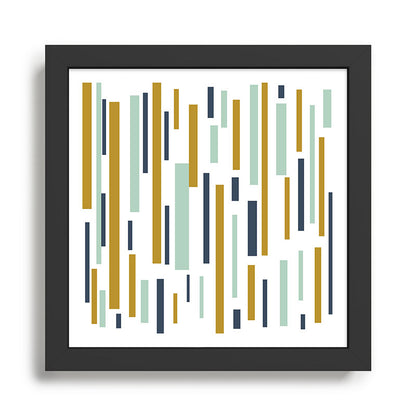 Interrupted Lines Mid-Century Modern Minimalist Pattern in Navy Blue, Teal Mint, Gold Mustard, White Framed Art Print Gallery Image 2