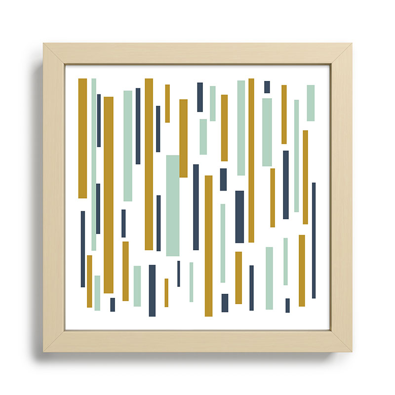 Interrupted Lines Mid-Century Modern Minimalist Pattern in Navy Blue, Teal Mint, Gold Mustard, White Framed Art Print Gallery Image 24