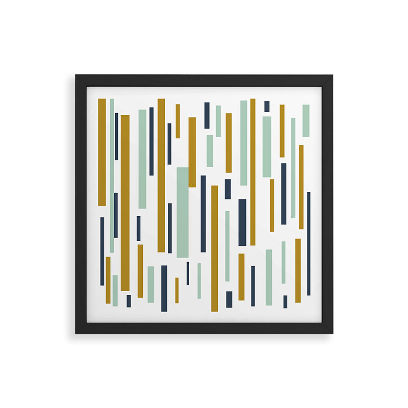 Interrupted Lines Mid-Century Modern Minimalist Pattern in Navy Blue, Teal Mint, Gold Mustard, White Framed Art Print Gallery Image 7