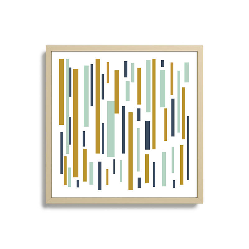 Interrupted Lines Mid-Century Modern Minimalist Pattern in Navy Blue, Teal Mint, Gold Mustard, White Framed Art Print Gallery Image 27