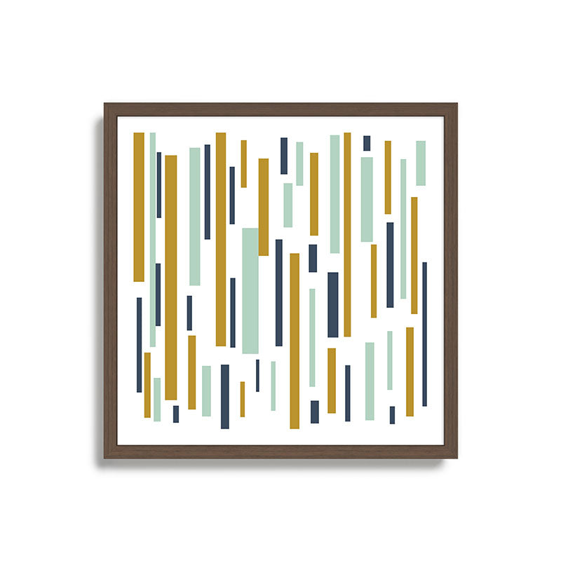 Interrupted Lines Mid-Century Modern Minimalist Pattern in Navy Blue, Teal Mint, Gold Mustard, White Framed Art Print Gallery Image 17
