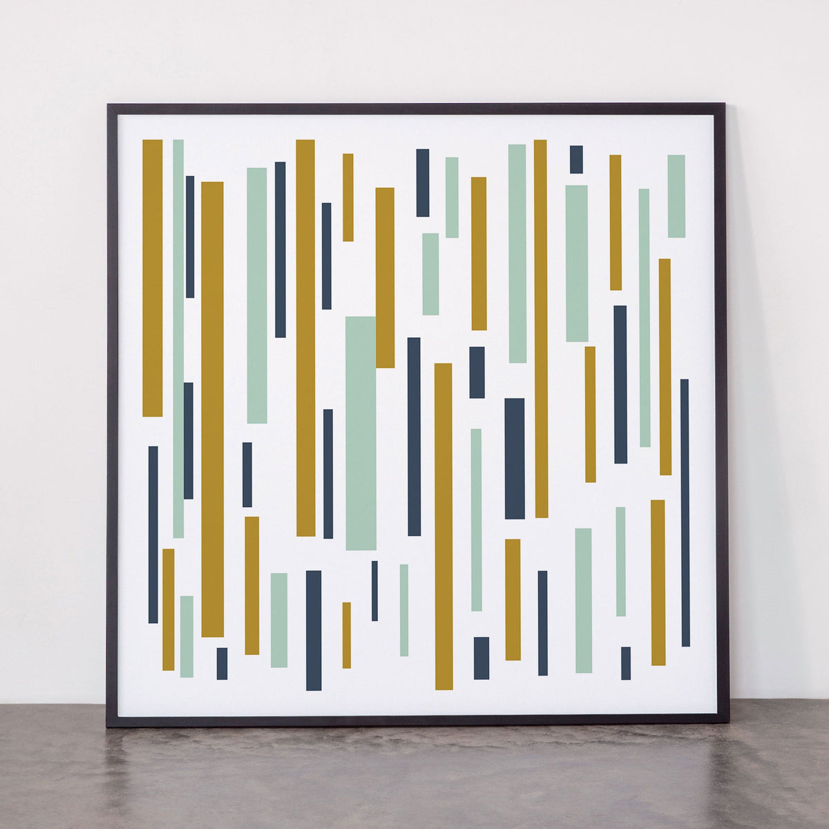 Interrupted Lines Mid-Century Modern Minimalist Pattern in Navy Blue, Teal Mint, Gold Mustard, White Framed Art Print Gallery Image 11