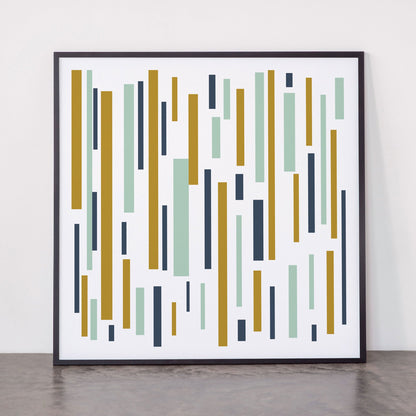 Interrupted Lines Mid-Century Modern Minimalist Pattern in Navy Blue, Teal Mint, Gold Mustard, White Framed Art Print Gallery Image 11