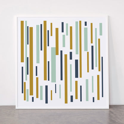 Interrupted Lines Mid-Century Modern Minimalist Pattern in Navy Blue, Teal Mint, Gold Mustard, White Framed Art Print Gallery Image 43