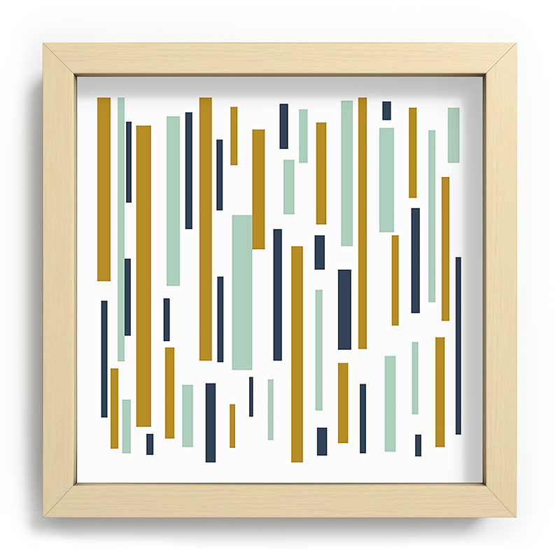 Interrupted Lines Mid-Century Modern Minimalist Pattern in Navy Blue, Teal Mint, Gold Mustard, White Framed Art Print Gallery Image 106