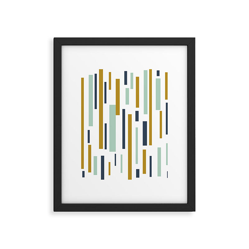 Interrupted Lines Mid-Century Modern Minimalist Pattern in Navy Blue, Teal Mint, Gold Mustard, White Framed Art Print Gallery Image 3