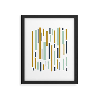 Interrupted Lines Mid-Century Modern Minimalist Pattern in Navy Blue, Teal Mint, Gold Mustard, White Framed Art Print Gallery Image 3